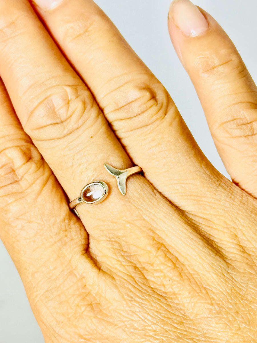 Aquamarine Whale Tail S925 Adjustable Ring