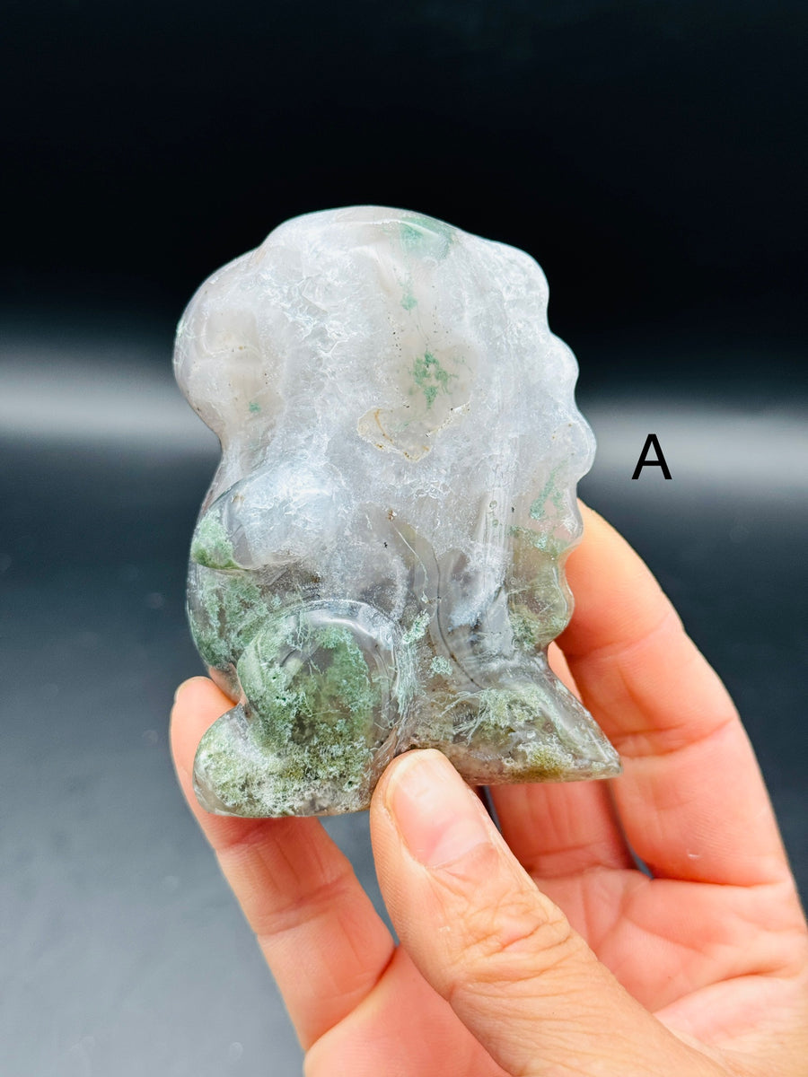 Moss Agate Chubby Dino Carving