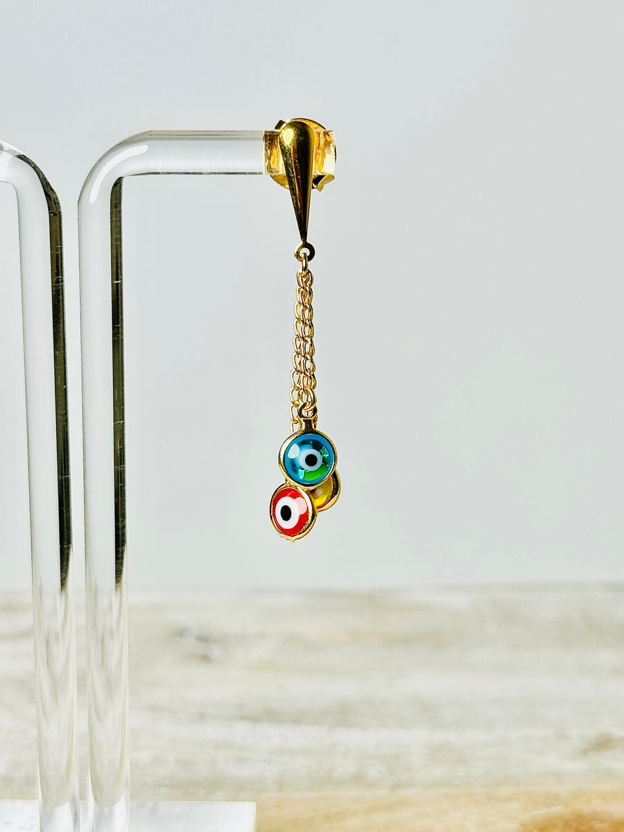 18K Gold Plated Palladium Multi-Color Evil Eye Chandelier Earrings