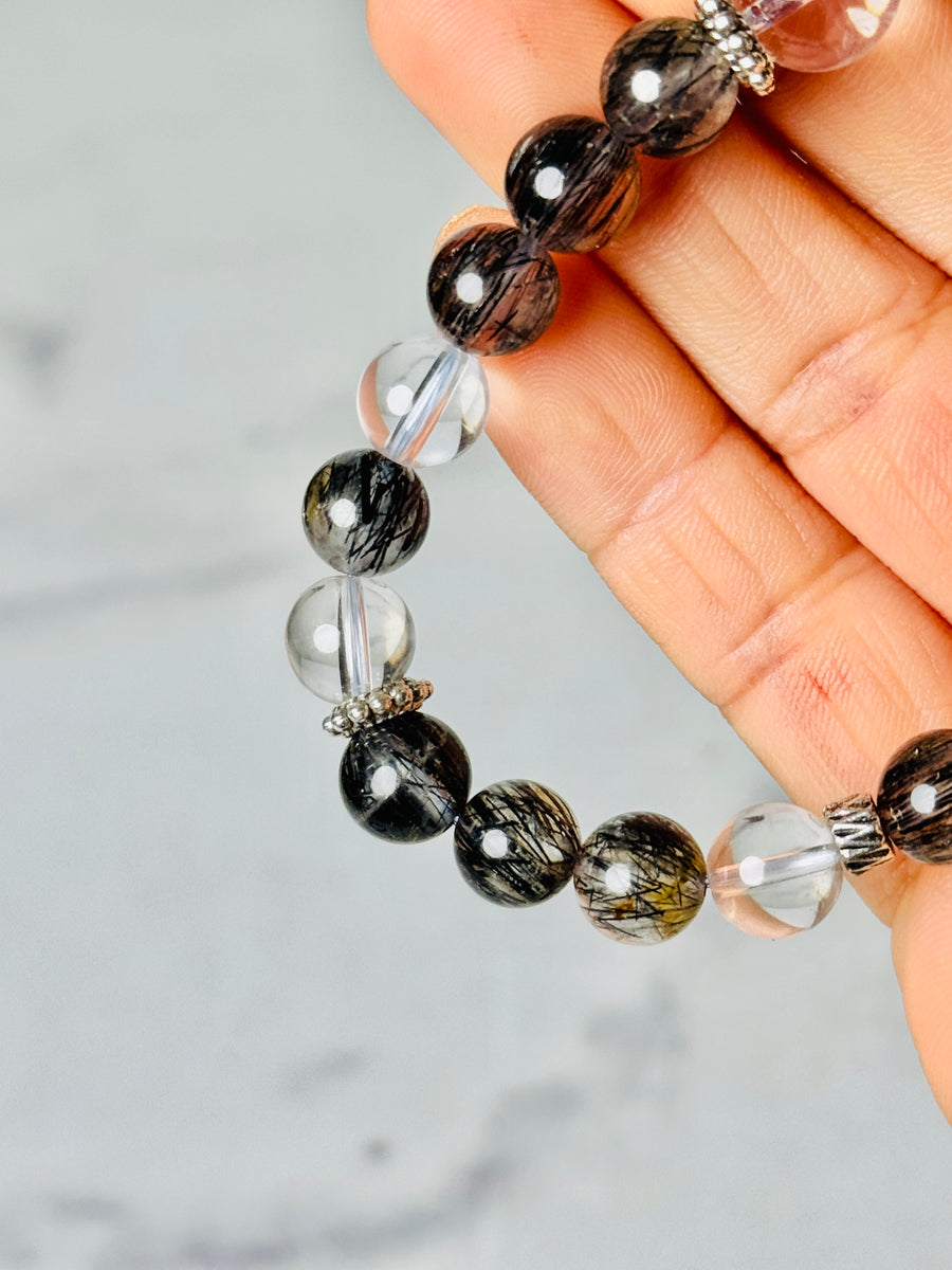 Tourmalinated Quartz & Clear Quartz Bracelet