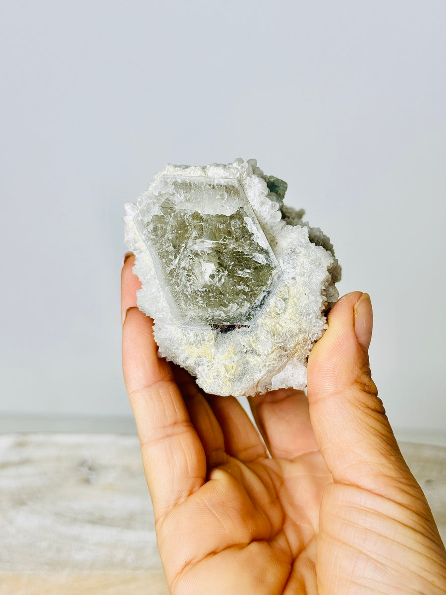 Candle Quartz with Green Fluorite from Inner Mongolia