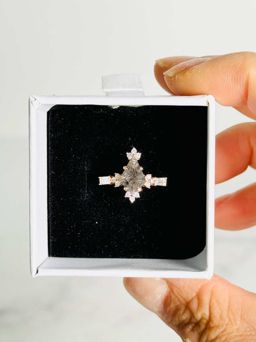 Rose Gold Plated 925 Sterling Silver Salt & Pepper Diamond Kite Ring