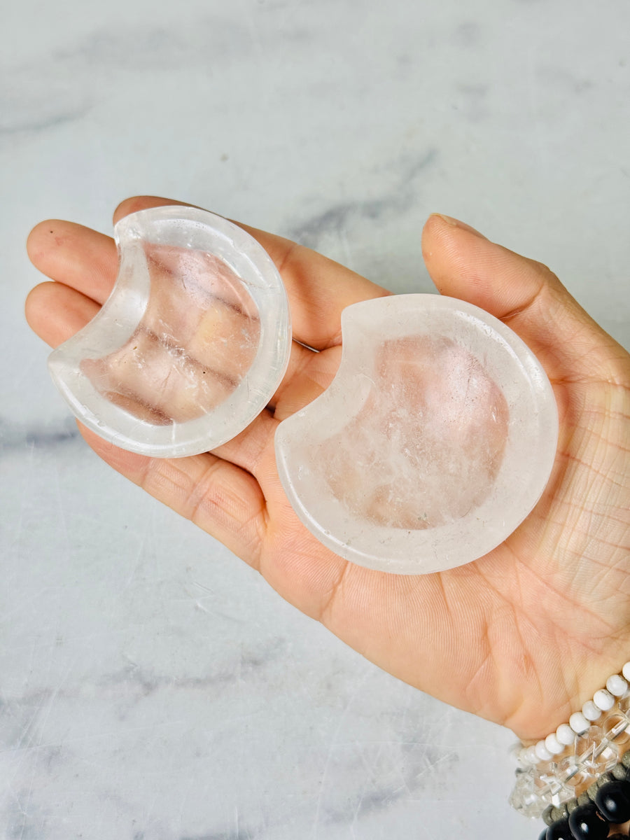 Clear Quartz Moon Bowl Carving