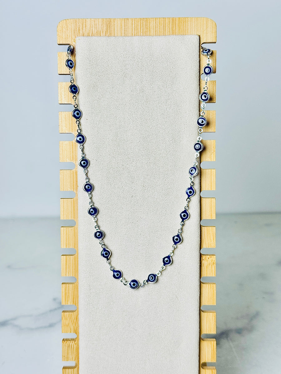 Silver Plated Palladium Navy Blue Evil Eye Necklace