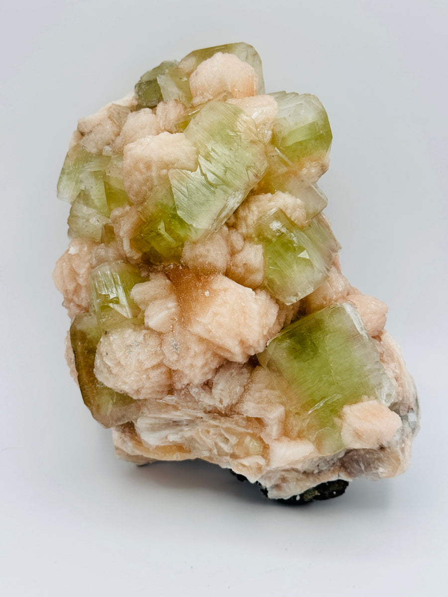 Green Apophyllite with Peach Stilbite