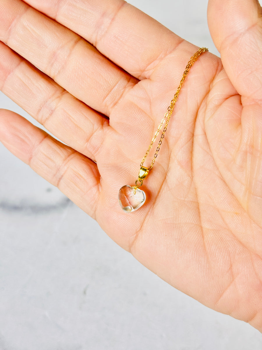 Gold-Plated S925 Clear Quartz Faceted Heart Necklace