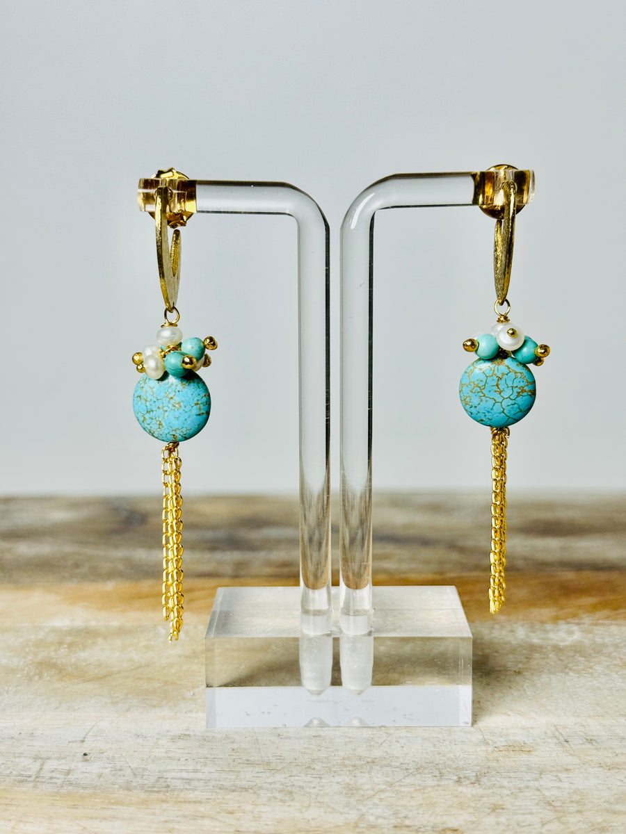 SaiBrazil 18k Gold Plated Turquoise Earrings