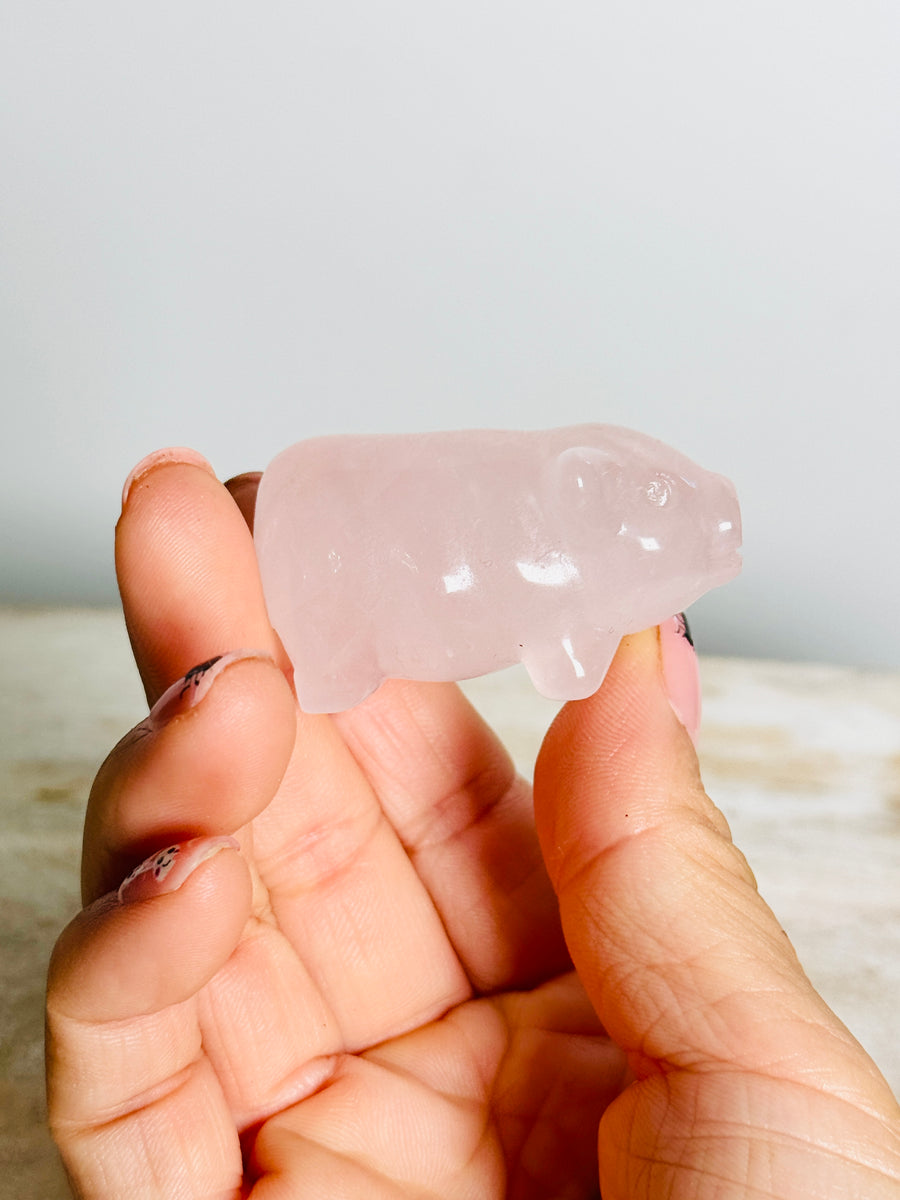 Rose Quartz Pig Carving