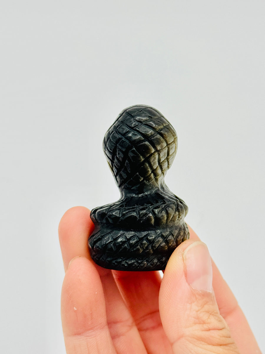 Gold Obsidian Snake Carving