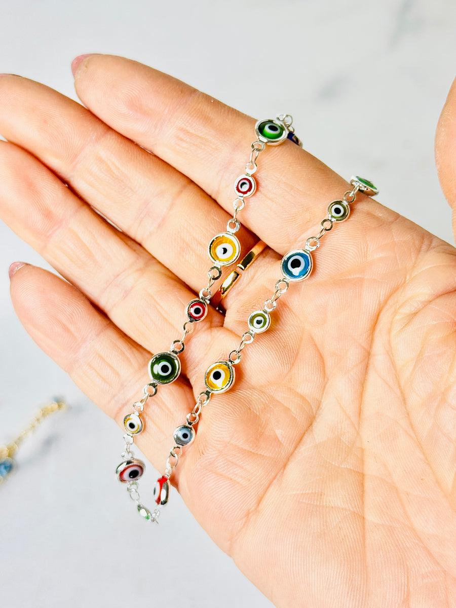 18K Gold or Silver Plated Palladium Multi-Color Evil Eye Anklet