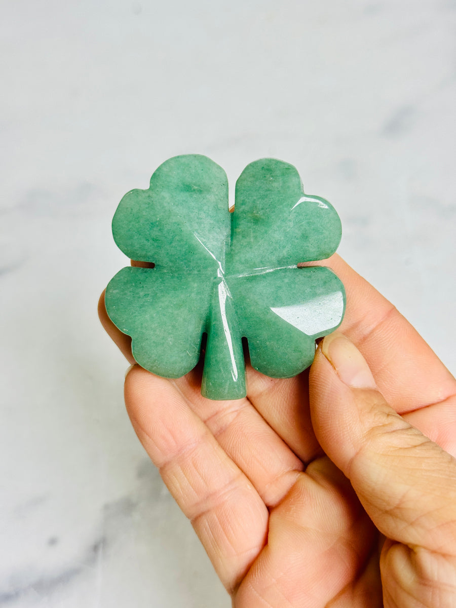 Lucky Green Aventurine Four Leaf Clover Carving