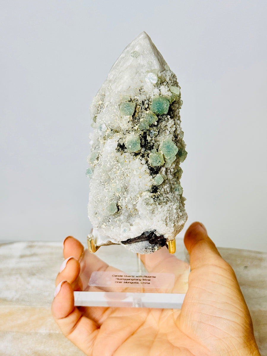 Candle Quartz with Green Fluorite from Inner Mongolia