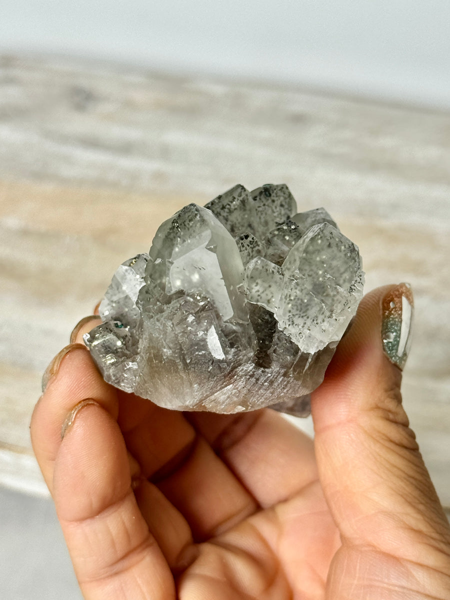Calcite with Pyrite & Malachite from Henzhan Mine, China
