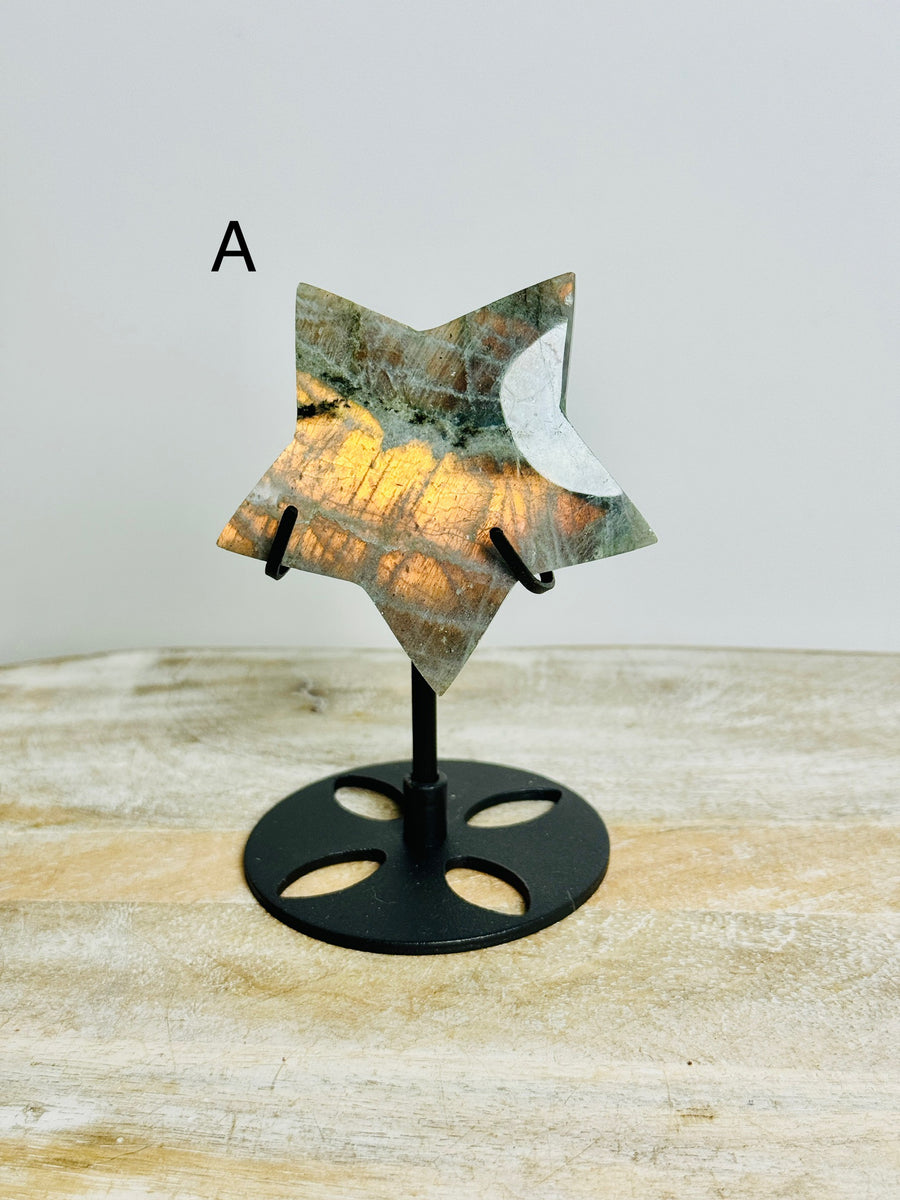 Sunset Labradorite Star Carving on Stand