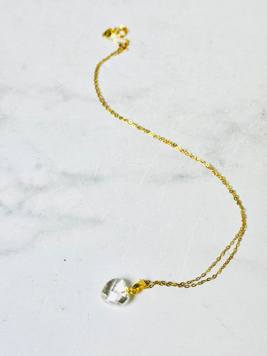 Gold-Plated S925 Clear Quartz Faceted Heart Necklace
