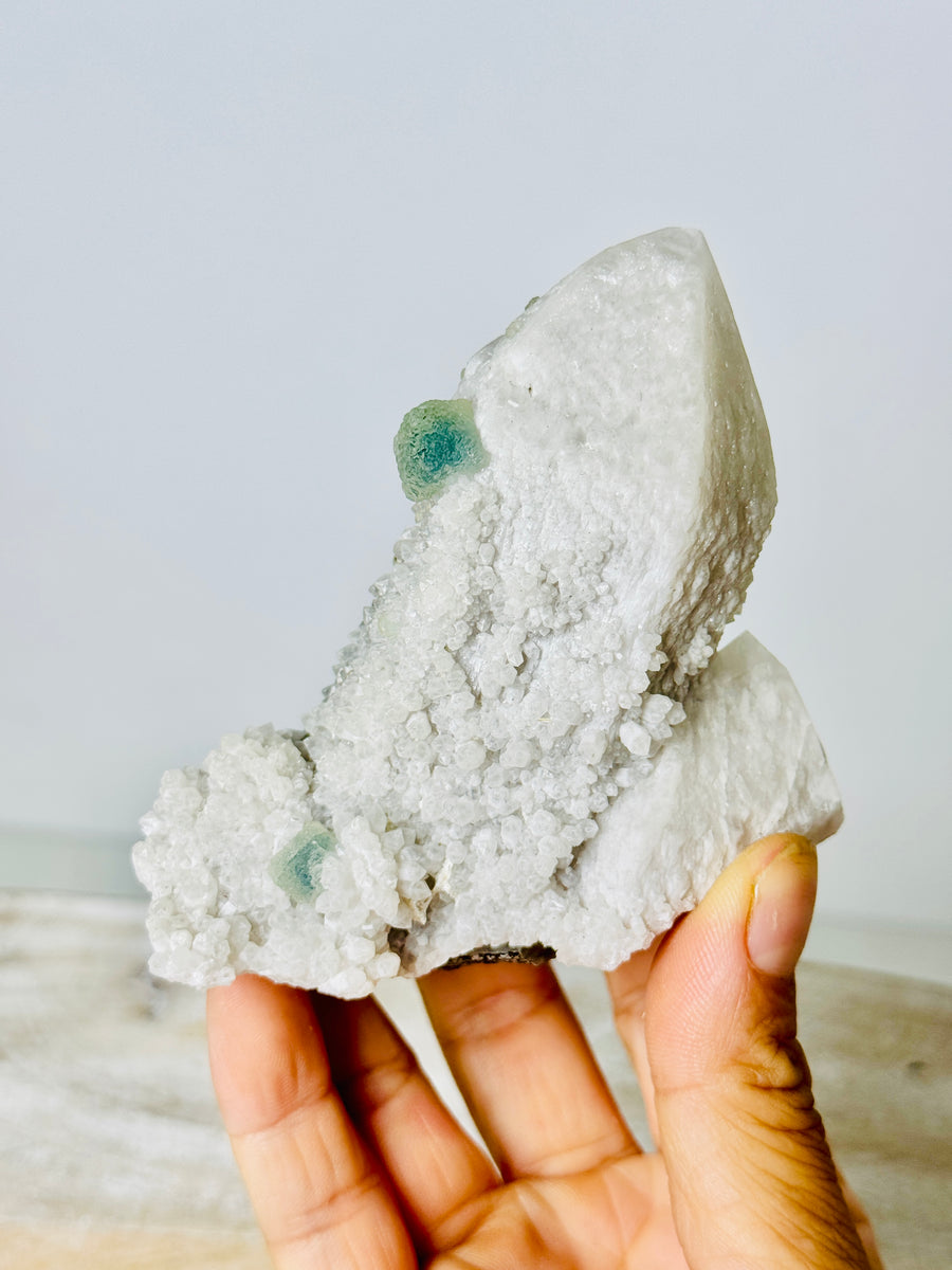 Candle Quartz with Green Fluorite from Inner Mongolia