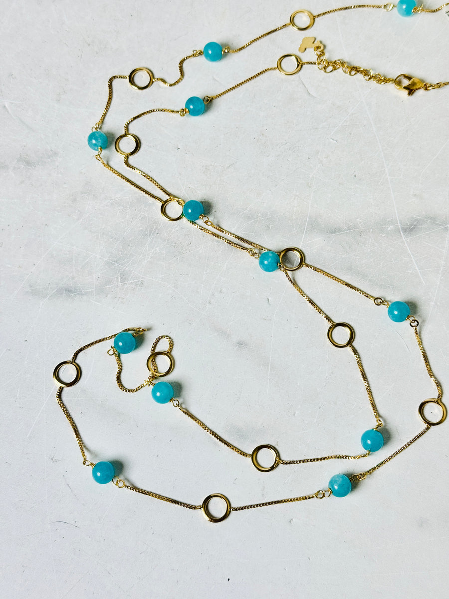 SaiBrazil Amazonite & Gold Circle Link Layering Necklace