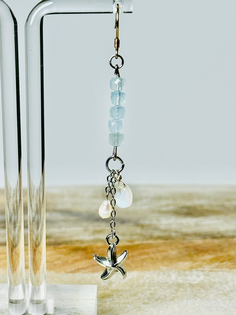 “Moonlit Tides” Aquamarine & Moonstone Chandelier Earrings