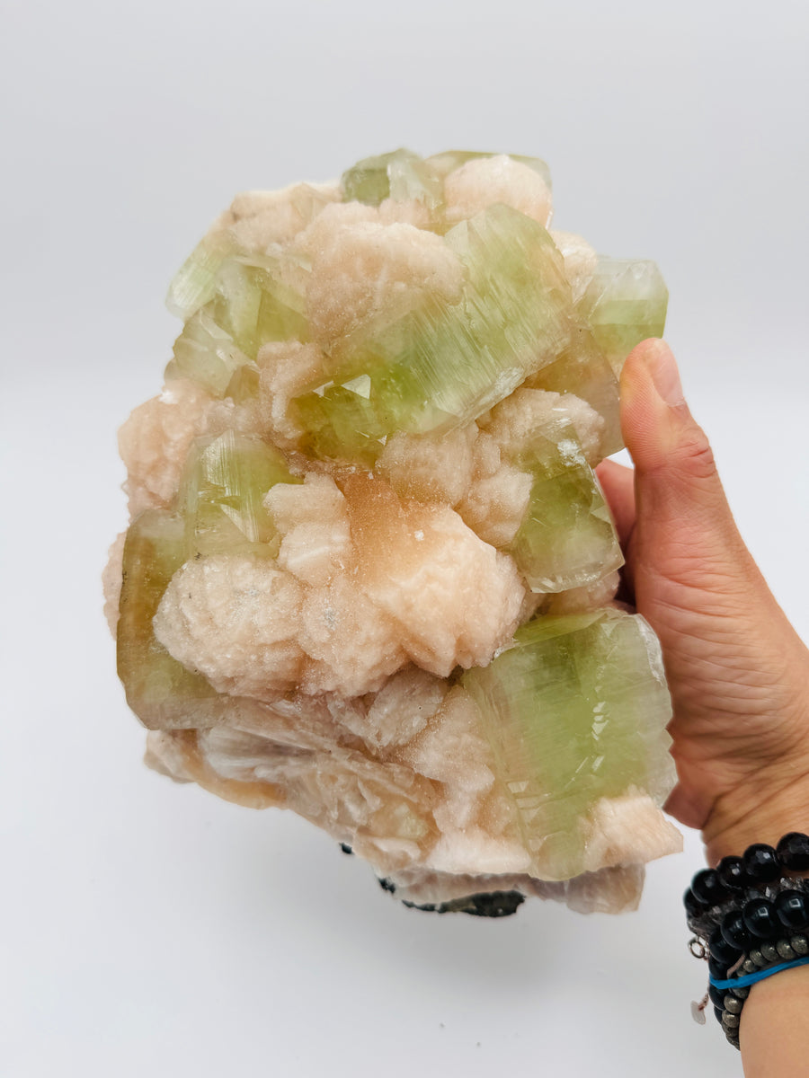 Green Apophyllite with Peach Stilbite