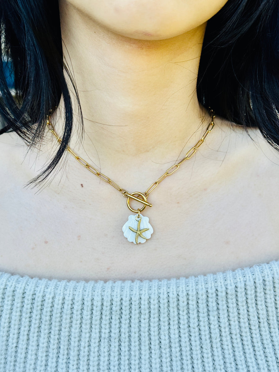 Gold Starfish Glow Toggle Necklace