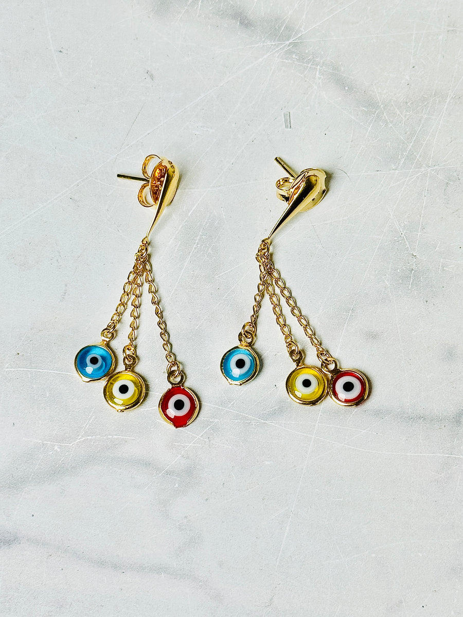 18K Gold Plated Palladium Multi-Color Evil Eye Chandelier Earrings