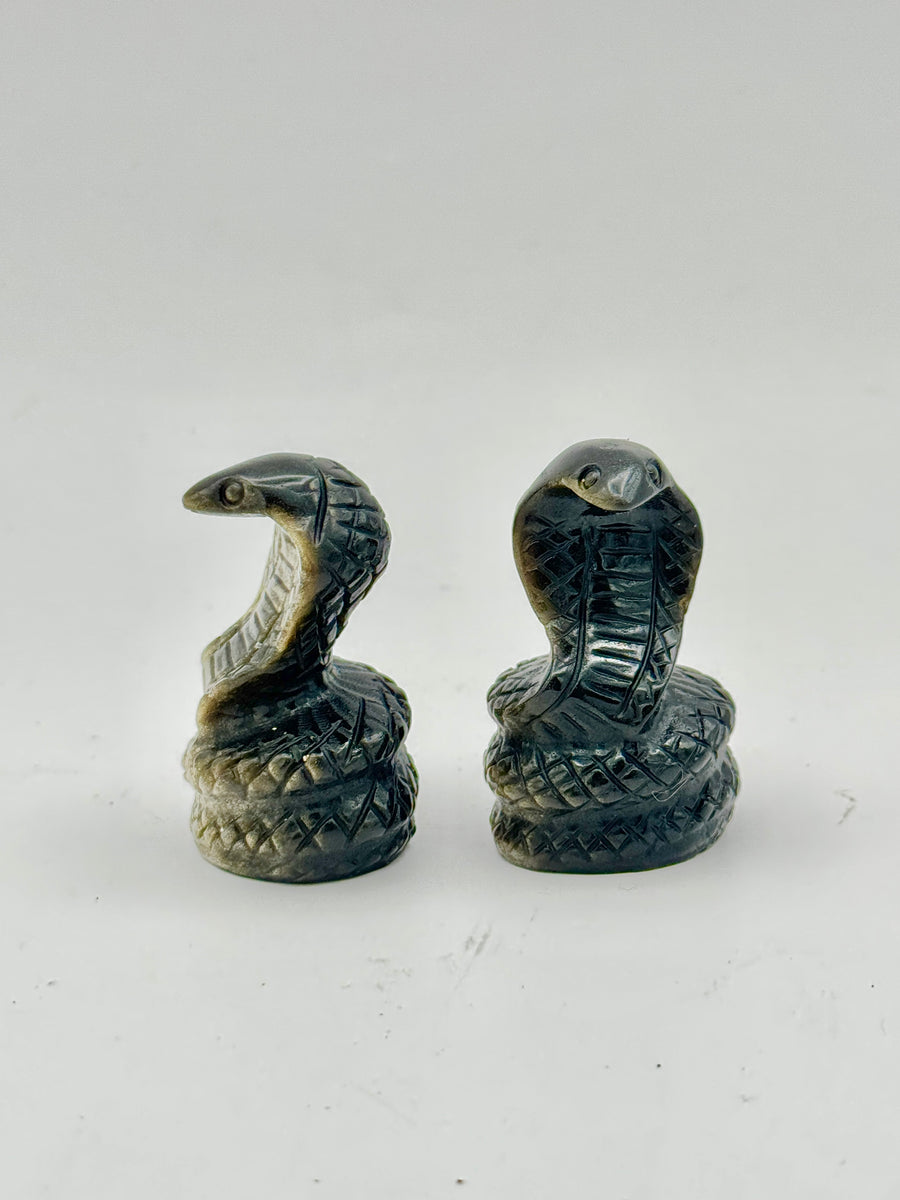 Gold Obsidian Snake Carving