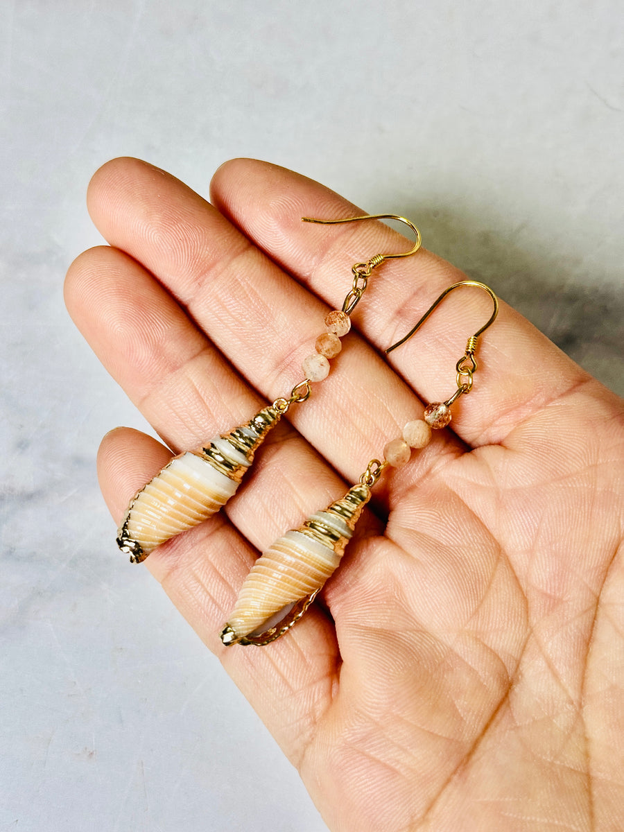 “Peach Sunset” Sunstone & Shell Earrings