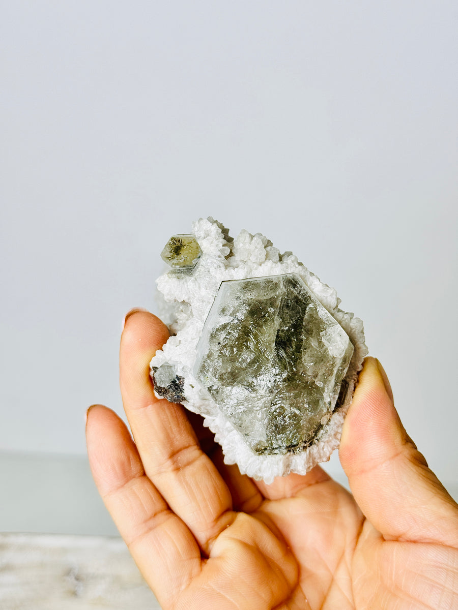 Candle Quartz with Green Fluorite from Inner Mongolia