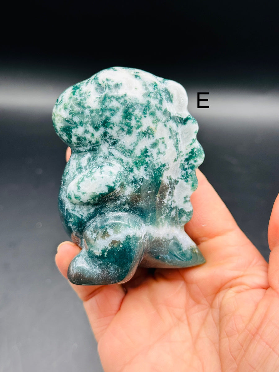 Moss Agate Chubby Dino Carving