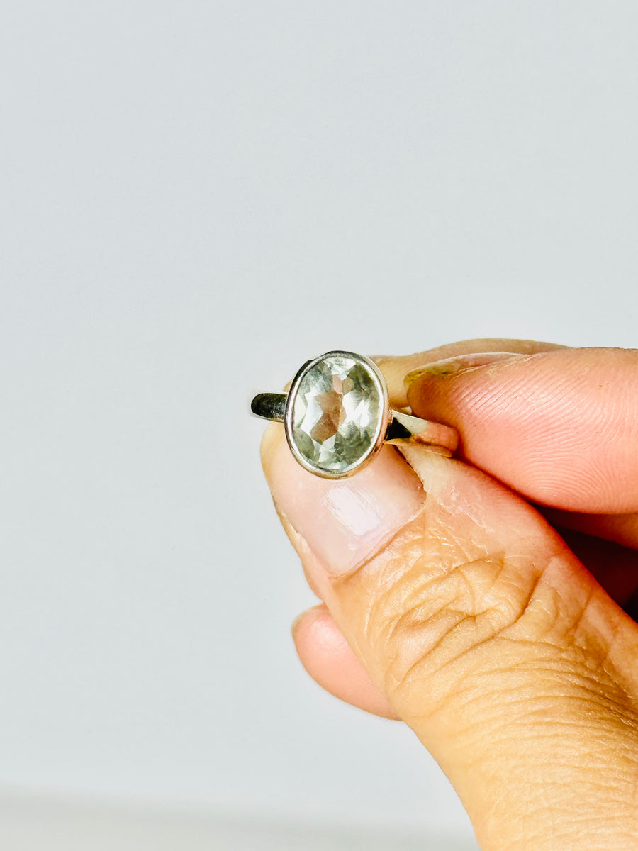 Faceted Prasiolite S925 Ring - Size 6.5