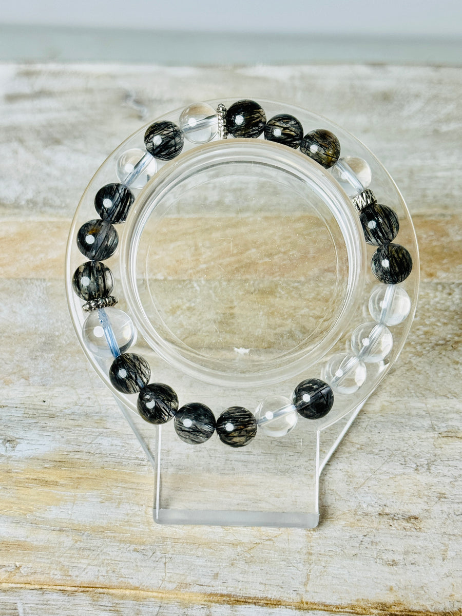 Tourmalinated Quartz & Clear Quartz Bracelet