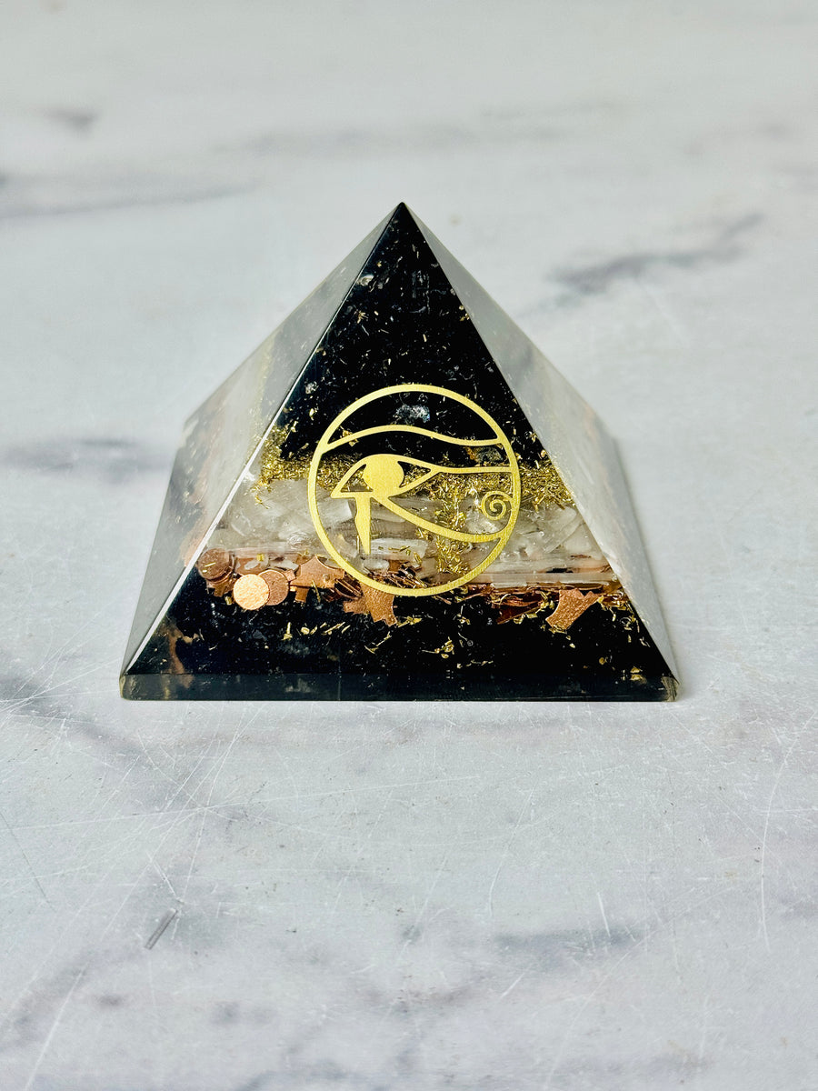 Black Tourmaline, Selenite, Copper & Gold Orgonite