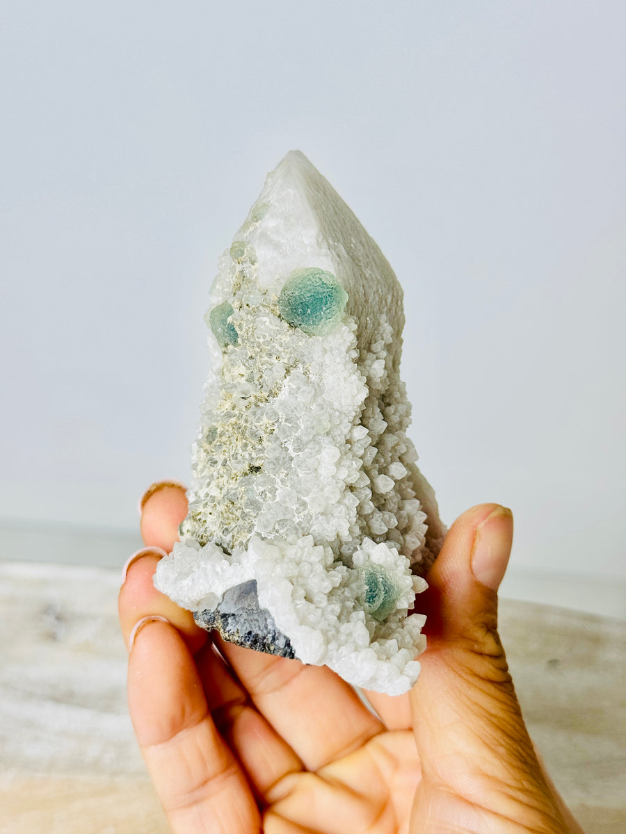 Candle Quartz with Green Fluorite from Inner Mongolia
