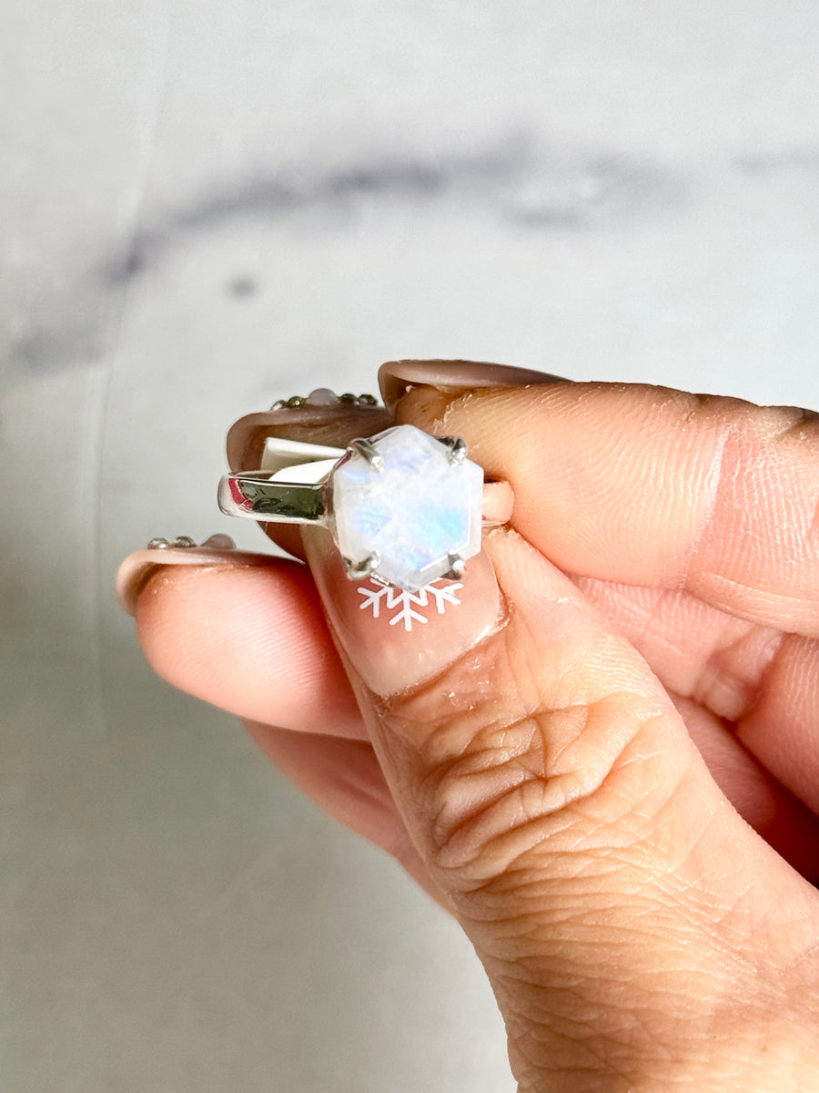 Moonstone Hexagon 925 Sterling Silver Ring