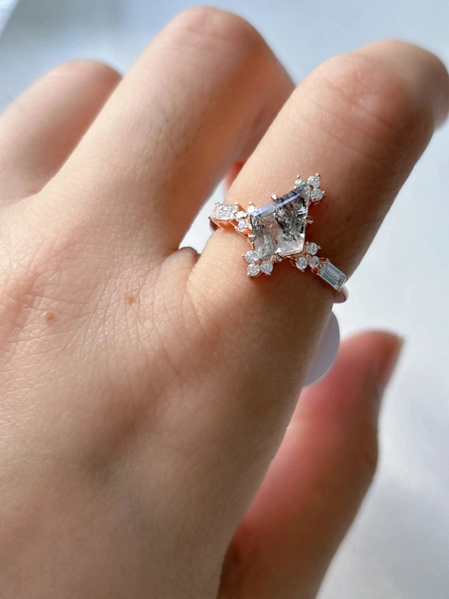 Rose Gold Plated 925 Sterling Silver Salt & Pepper Diamond Kite Ring