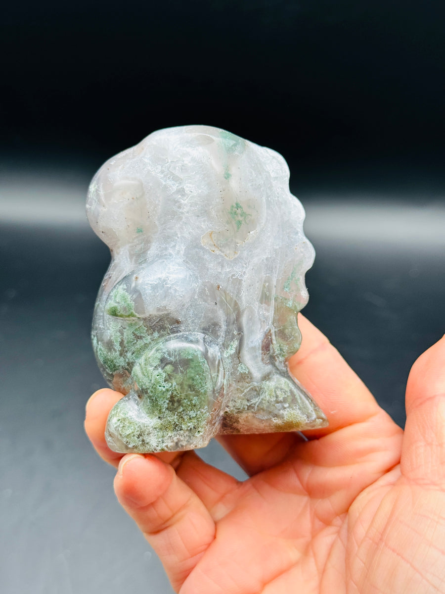 Moss Agate Chubby Dino Carving