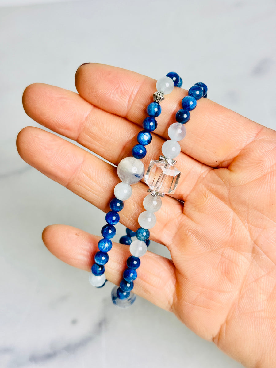 Blue Kyanite with Aquamarine Double Wrap Bracelet