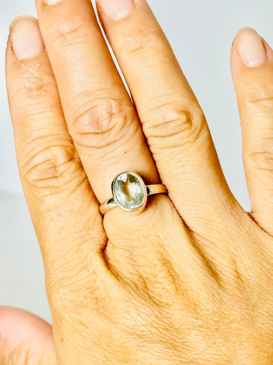 Faceted Prasiolite S925 Ring - Size 6.5