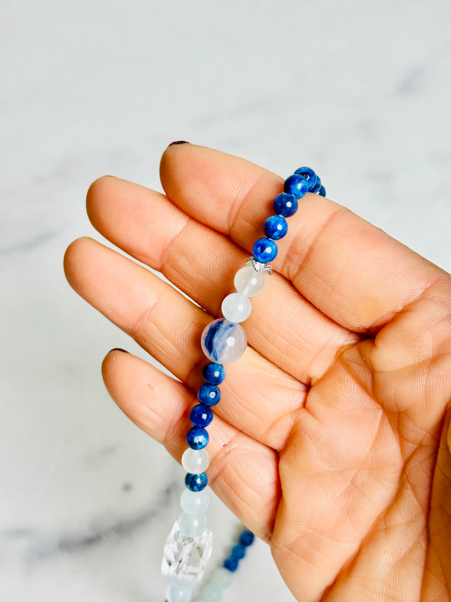 Blue Kyanite with Aquamarine Double Wrap Bracelet