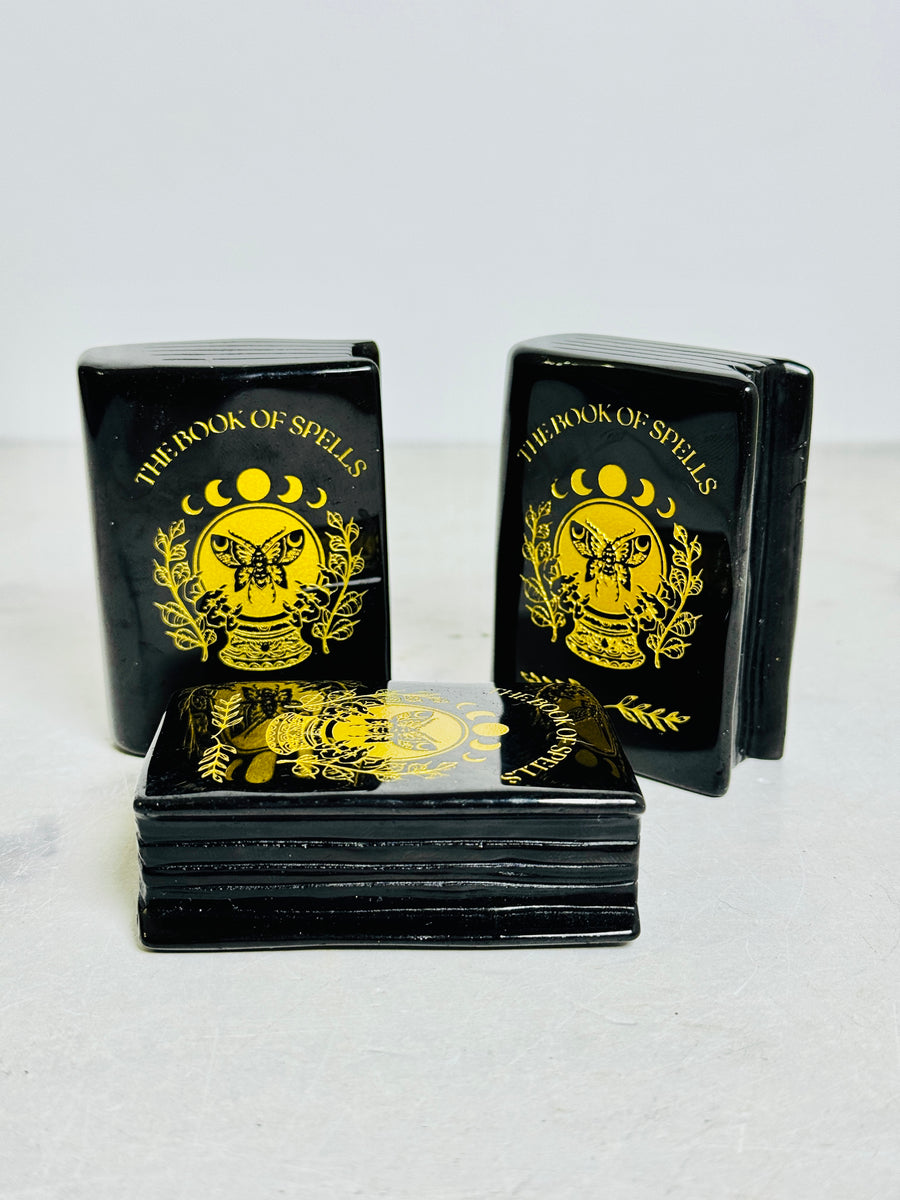 Black Obsidian Spell Book Carving