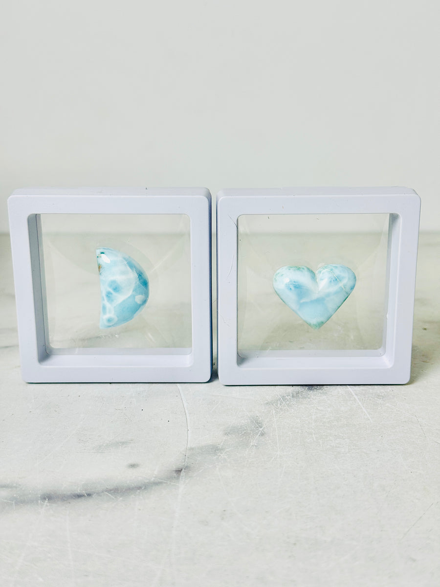Larimar Moon & Heart Carving