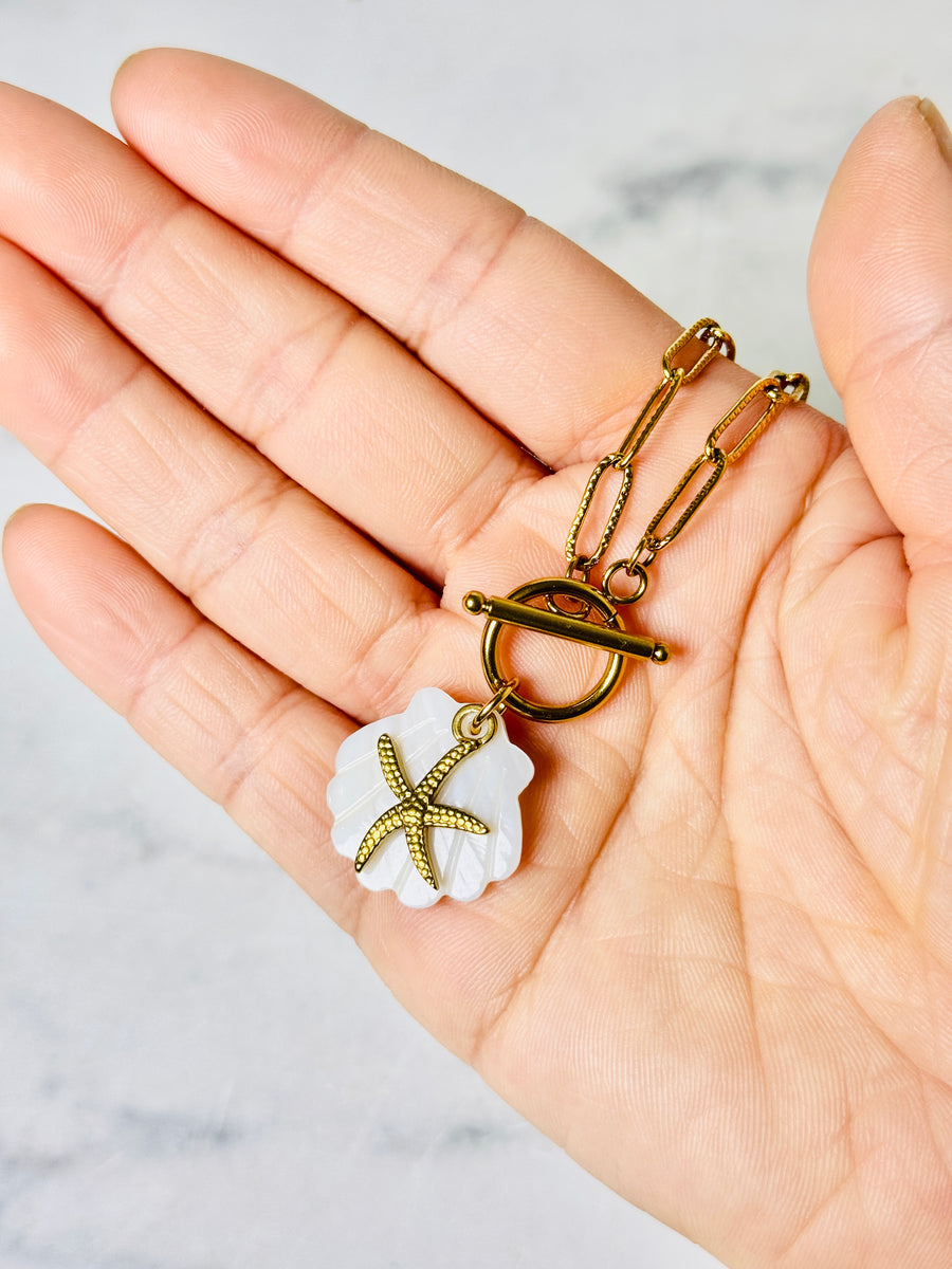 Gold Starfish Glow Toggle Necklace