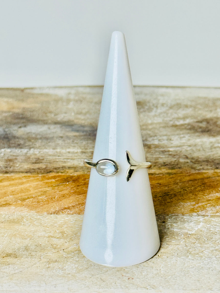 Aquamarine Whale Tail S925 Adjustable Ring