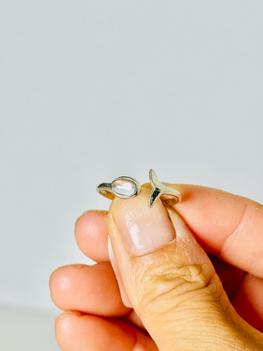 Aquamarine Whale Tail S925 Adjustable Ring