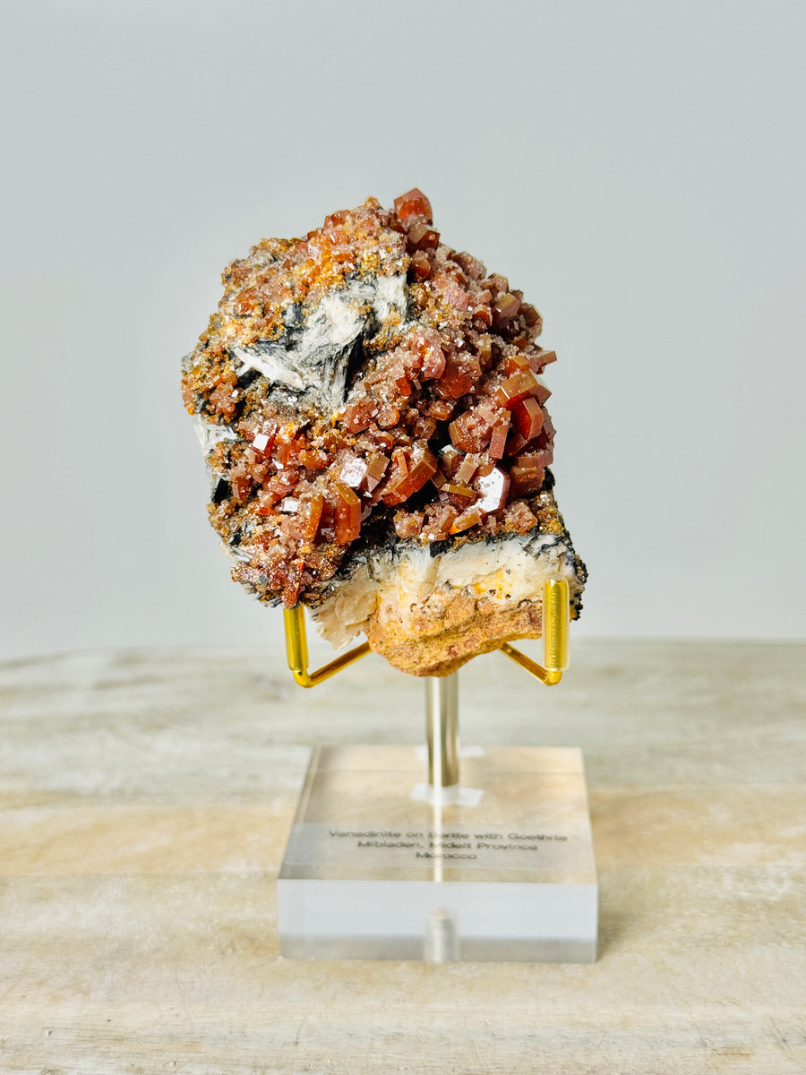 Vanadinite on Barite with Goethite