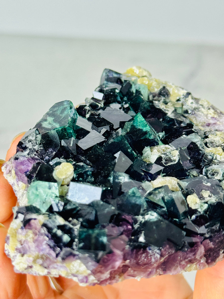 Yindu Fluorite with Yellow Apatite from Yindu Mine, Inner Mongolia