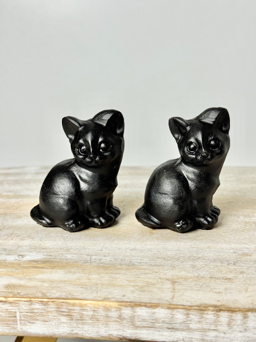 Black Obsidian Cat Carving