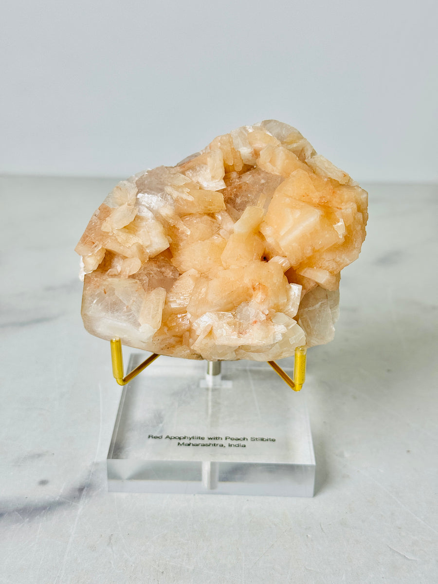 Red Apophyllite with Peach Stilbite