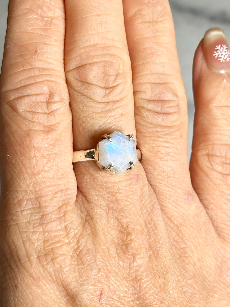 Moonstone Hexagon 925 Sterling Silver Ring