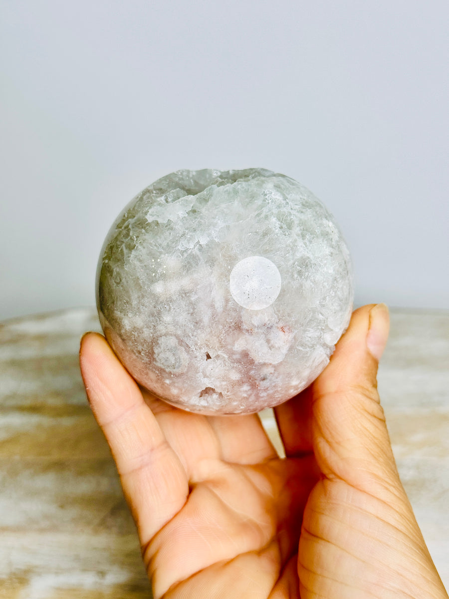 Prasiolite (Green Amethyst) with Pink Amethyst Sphere